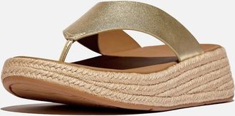 FitFlop Womens Fitflop F-Mode Toe Post Leather Womens Platino Slides - Dark Gold - Size: 5