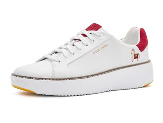 Cole Haan Grandpro Topspin Sneaker Womens Shoes White/Rio Red Suede/Lny : 10.5 B - Medium, Textile/Suede/Leather