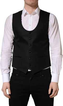 Dolce & Gabbana Black Stripe Single Breasted Waistcoat Mens Vest