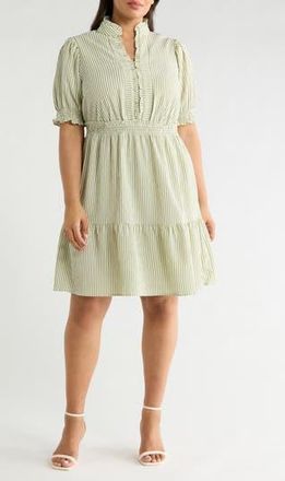 London Times Puff Sleeve Tiered Dress in Cream/Olive at Nordstrom Rack, Size 3 X