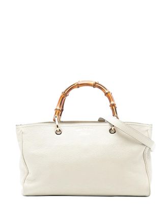 Gucci 2016-2025 Medium Calfskin Bamboo Shopper satchel - White