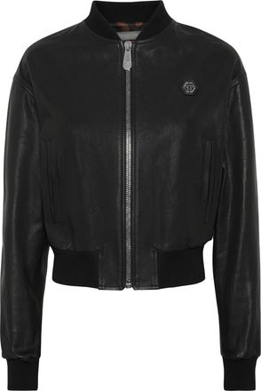Philipp Plein Leather Crop Bomber Jacket Vintage