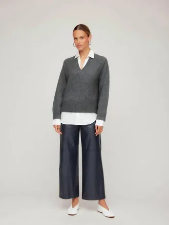 Fifteen Twenty Faux-Patent Leather Cropped Pant In Navy