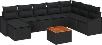 vidaXL Conjunto De Sof&aacute; De Jard&iacute;n 9 Pcs Negro Vidaxl