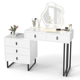 Costway Costway Modern Dressing Table w/Mirror & Lights in White