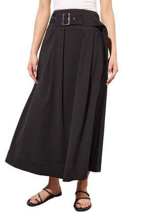 Ming Wang Pleated Belted A-Line Midi Skirt in Black at Nordstrom Rack, Size Medium