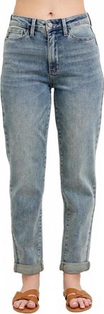 Judy Blue High Waist Double Roll Cuff Boyfriend Jeans In Vintage Wash