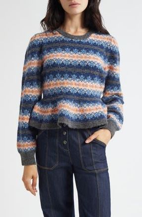 Cinq &agrave; Sept Evelyn Stripe Peplum Crewneck Sweater in Charcoal Multi at Nordstrom Rack, Size X-Small