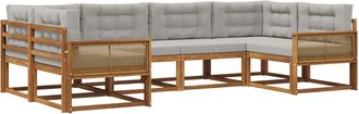 vidaXL Conjunto De Sof&aacute;s De Exterior 6 Uds. Natural Y Gris Claro Vidaxl