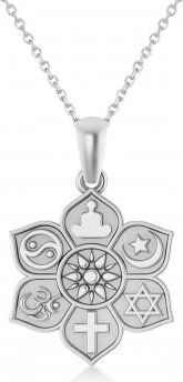 Allurez Coexist Symbols on Lotus Flower Pendant Necklace 14k White Gold