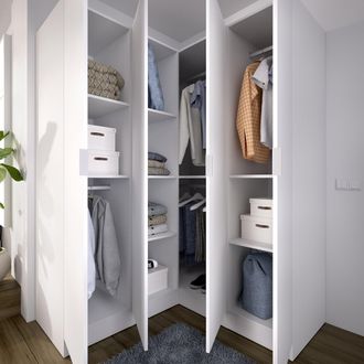 Dmora Armario Grande Woodbury, Guardarropa Dormitorio 8 Estantes, Barra, Cajones, 131x184h Cm Blanco