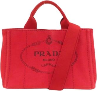 Prada Pre-owned Tote Bags, female, Red, Size: ONE SIZE Pre-owned Canvas Tote Bag