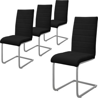ML Design Ml-design - Set 4x Sillas De Comedor Basculante Con Respaldo Alto Asiento Cantilever Negro De Polipiel Tapizado Con Patas De Metal Sill&oacute;n Dise&ntilde;o Ergon