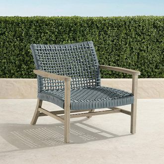 Frontgate Isola Lounge Chair in Weathered Teak & Harbor Blue Wicker - Frontgate