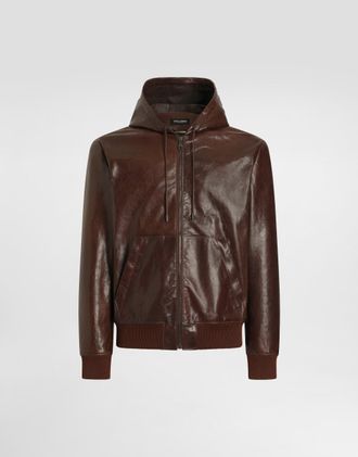 Dolce & Gabbana Hooded Leather Jacket - Man Coats And Jackets Brown 48