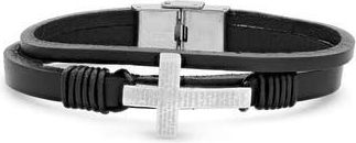 HMY Jewelry Mens Stainless Steel Lords Prayer Cross Layered Leather Bracelet in Black-Metallic at Nordstrom Rack