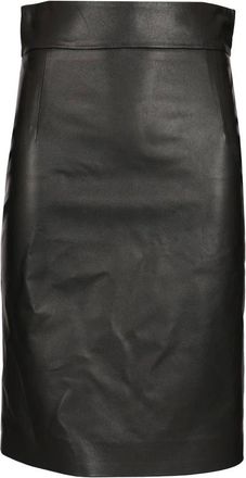 Tagliatore High-waisted Suede Midi Skirt - female - Tagliatore - Leather Skirts - Black - M - Skirts