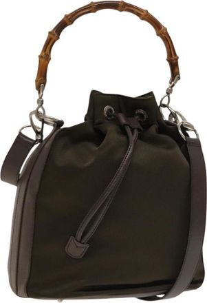 Gucci Vintage Bamboo Bucket Bag Nylon And Leather Brown Nylon Bag (Pre-Owned)