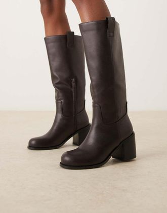 Glamorous Stivali al ginocchio marroni con tacco largo-Marrone