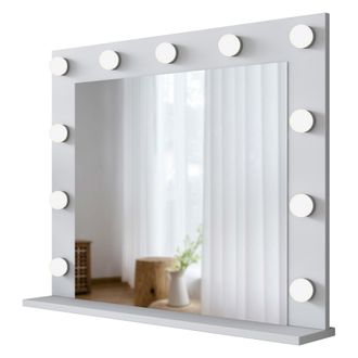 Dmora Espejo Stor, Con Estante Y Bombillas, Rectangular, De Pared, 90x72h Cm Blanco