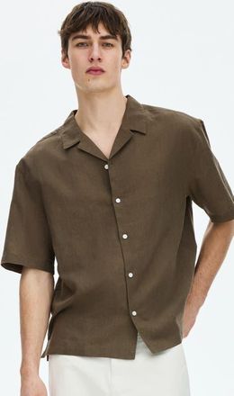 H&M Relaxed-fit linen-blend resort shirt in Dark Khaki Green at Nordstrom, Size Xx-Large