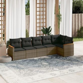 vidaXL Vidaxl - Set De Muebles De Jard&iacute;n 6 Pzas Y Cojines Rat&aacute;n Sint&eacute;tico Gris