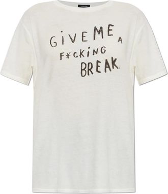R13 Cr&egrave;me T-shirt Met Print - Dames - T-shirts - Beige - S - Katoen - Tops