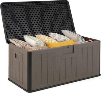 Costway Baule da Esterno 378 L Impermeabile, Cassapanca Contenitore in Resina con Coperchio Bloccabile, Contenitore Salvaspazio per Giardino e