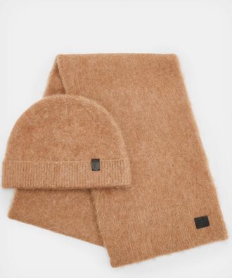 AllSaints Leather Logan Brushed Beanie and Scarf Gift Set, Size: One Size
