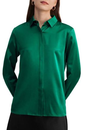 LilySilk Basic Concealed Placket Silk Shirt in Green Jade at Nordstrom, Size Large