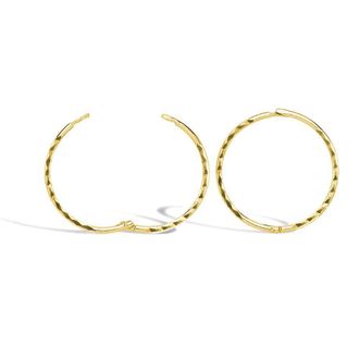 Jewelco London 9ct Gold Diamond Cut Hinged Sleeper 1mm Hoop Earrings 14mm