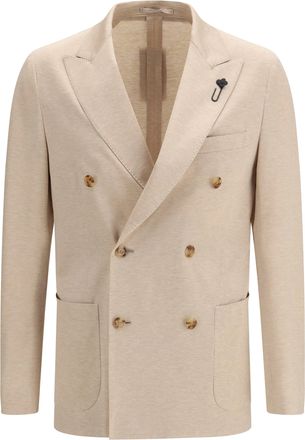 Lardini Mens Jacket Double-Breasted Beige Outer: Cotton