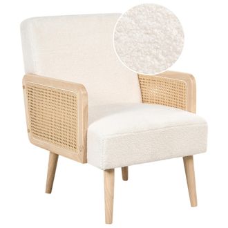 Beliani Beliani - Sill&oacute;n Tapizado En Tela Boucl&eacute; Dise&ntilde;o Retro Reposabrazos De Trenza Vienesa Para Sala De Estar Blanco Crema Hojby