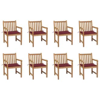 vidaXL Sillas De Jard&iacute;n 8 Uds Madera Maciza Teca Cojines Rojo Tinto Vidaxl