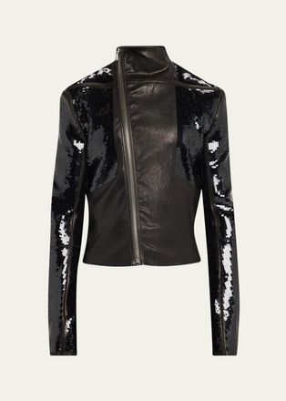Rick Owens Sequin & Leather Biker Jacket