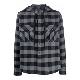 Off-white Mens Off-White Arrow Flannel Plaid Crossover Long Sleeves Black Shirt OMGA125F21FAB0010501