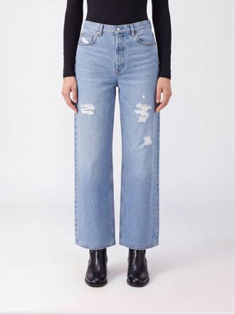 Frame Denim Mid-Rise Straight Leg Jeans in Cotton and Lyocell Denim with Five Pockets