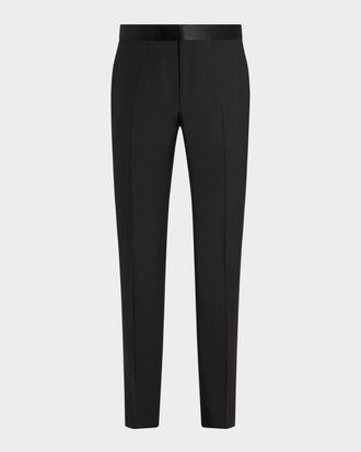 Ermenegildo Zegna Men & apos;s Satin-Trim Slim Flat-Front Formal Trousers