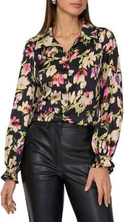 Vince Camuto Ruffle Cuff Satin Button-Up Shirt in Rich Black at Nordstrom Rack, Size Small