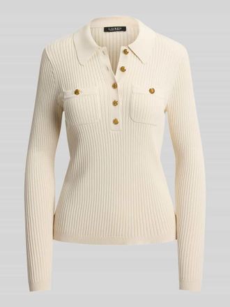 Lauren Ralph Lauren Slim Fit Langarmshirt aus Viskose-Mix mit Kn&ouml;pfen in Sand, Gr&ouml;&szlig;e XL