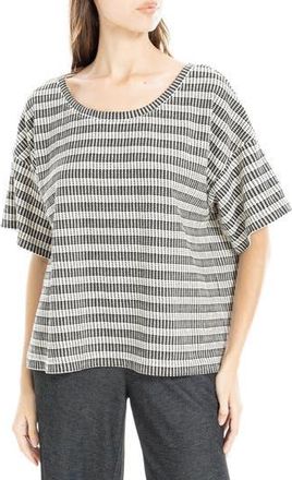 Max Studio Flek Textured Stripe Boxy T-Shirt in Black/Cream at Nordstrom Rack, Size X-Small
