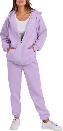 Generic Tracksuit Womens Full Set 2 Piece Outfits Full Zip Long Sleeve Hoodies Jackets with Pockets and Cuff Sweatpants Contrast Color Fall Winter Co Ord Sets