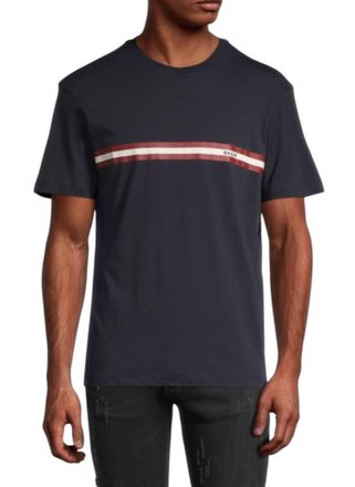 Bally Mens Short Sleeve Striped Logo T-Shirt In Navy Blue