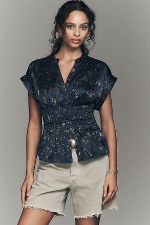 Pilcro The Linden Silky Pleated Waisted Blouse by Pilcro