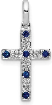 Diamond2Deal 14k White Gold 1/15ct. Diamond and Sapphire Cross Pendant