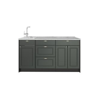 Vicco Bloque De Cocina Fame-line, Verde Dorado Casa De Campo, 150 Cm, Et M&aacute;rmol, Vicco