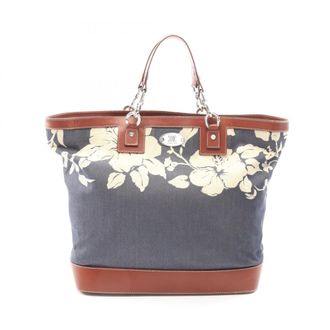 Celine Brown Navy Denim Leather Handbag Tote Bag (Pre-Owned)