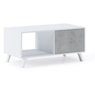 Skraut Home Tavolino con porte, soggiorno, modello wind, struttura colore bianco opaco, colore porte Grigio Cemento, misure 92x50x45cm di altezza. - Skraut Home