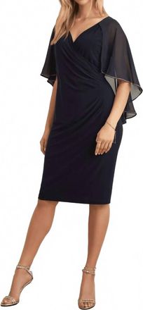 Joseph Ribkoff Diamante Trim Cape Dress In Midnight Blue