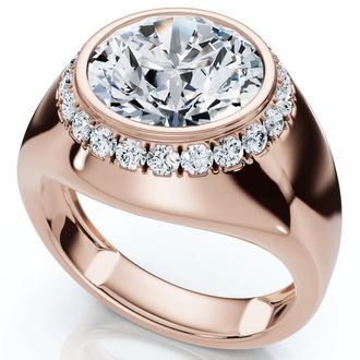 Pompeii3 Certified 3 1/3Ct Mens Bezel Set Diamond Halo Signet Ring 14k Gold Lab Grown